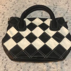Black and white checkered leather handbag